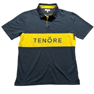 TENŌRE Polo Rugby Shirt Men Size M Blue Yellow Colorblock Logo Short Sleeve
